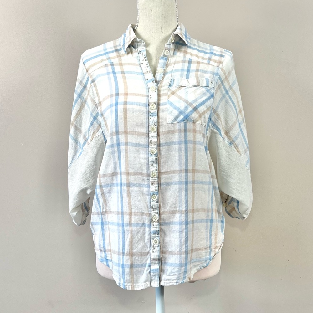 Free People Bee Keepers Pastel Plaid Button Down Shirt XS